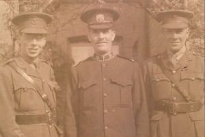 Moses Free (centre) with his sons Frederick (left) and Ernest (right), summer 1918