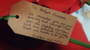Each poppy had a label with a message composed by the children