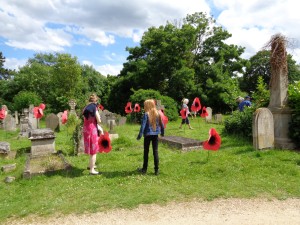 Admiring the poppies made by Year 4 of St Matthew's School 