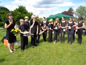 Cast with director, Kay Blayney, Drama Teacher